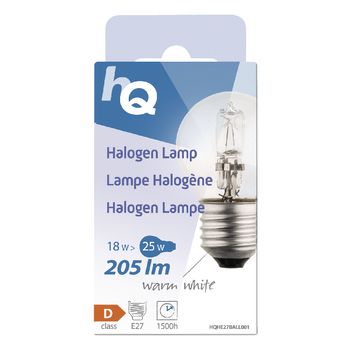 HQHE27BALL001 Halogeenlamp e27 mini globe 18 w 205 lm 2800 k Verpakking foto